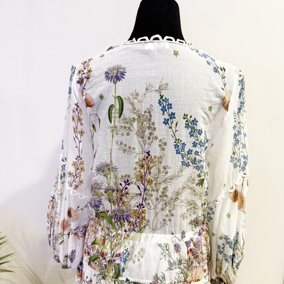 Charo Ruiz Botanic Print Cotton Mini Dress In White L - Picture 11 of 16